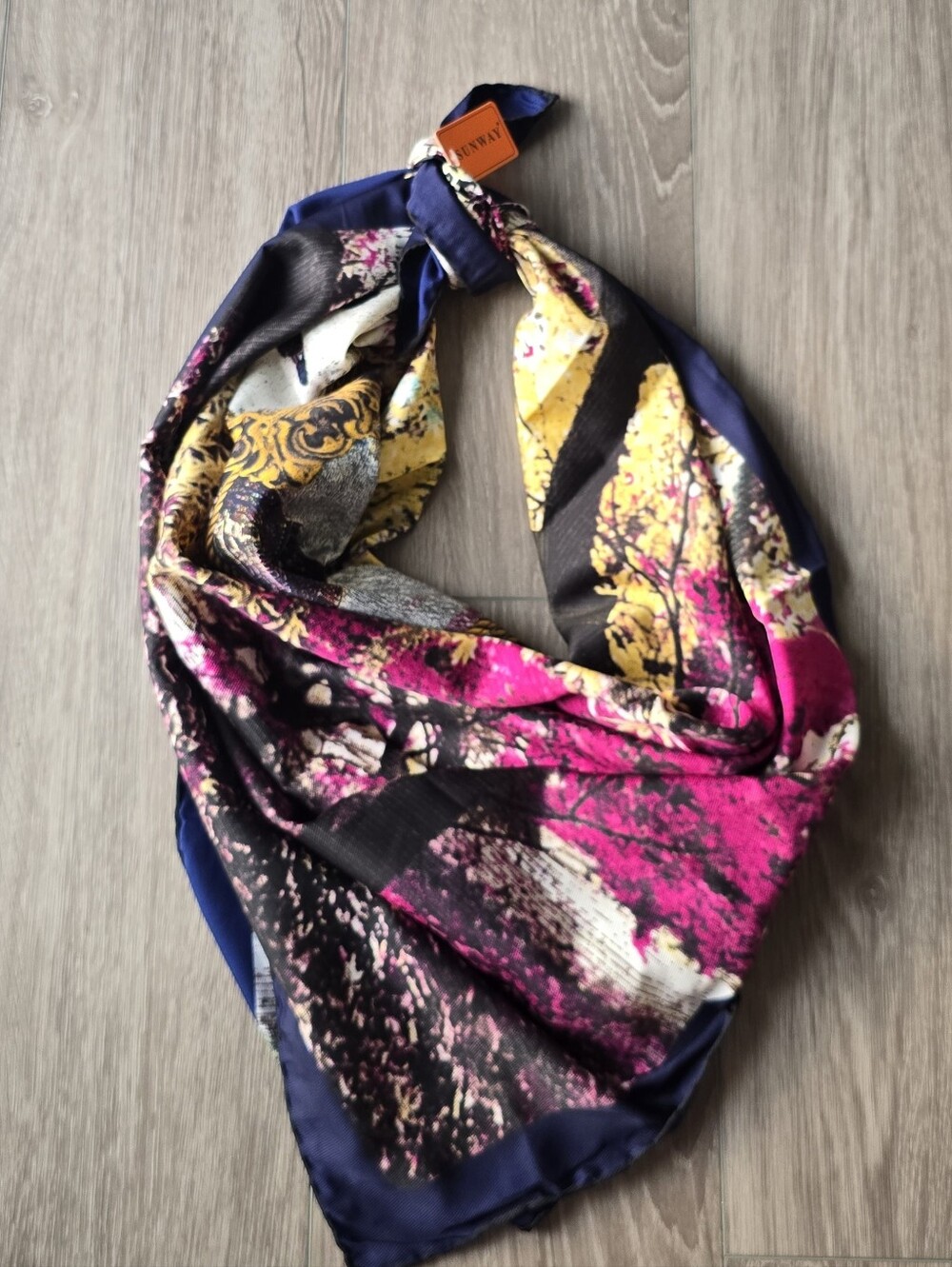 NWT Paris Eiffel Tower Square Scarf Navy Pink Satin Silky Hair Head Wrap 35x35